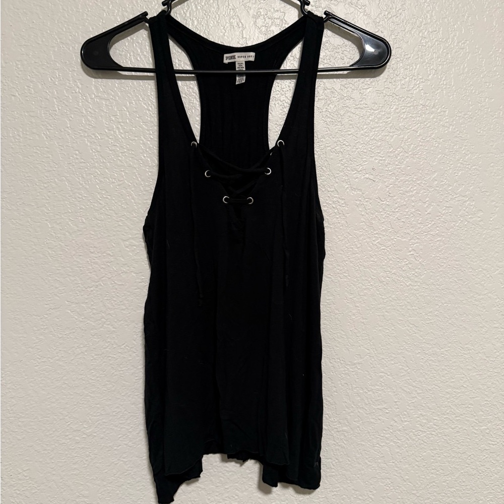 PINK Victoria's Secret Black Lace-Up Tank